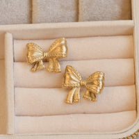 Medium Texture Bow Tie Studs - 18k Gold Bow Earrings