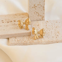 Medium Texture Bow Tie Studs - 18k Gold Bow Earrings