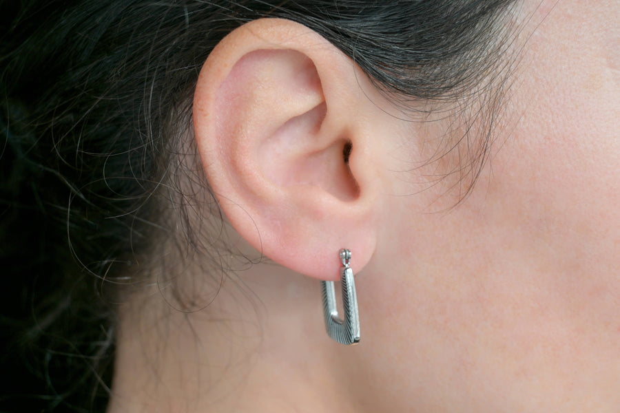 Textured U Hoops - Stainless Steel Rectangle Hoop Earrings