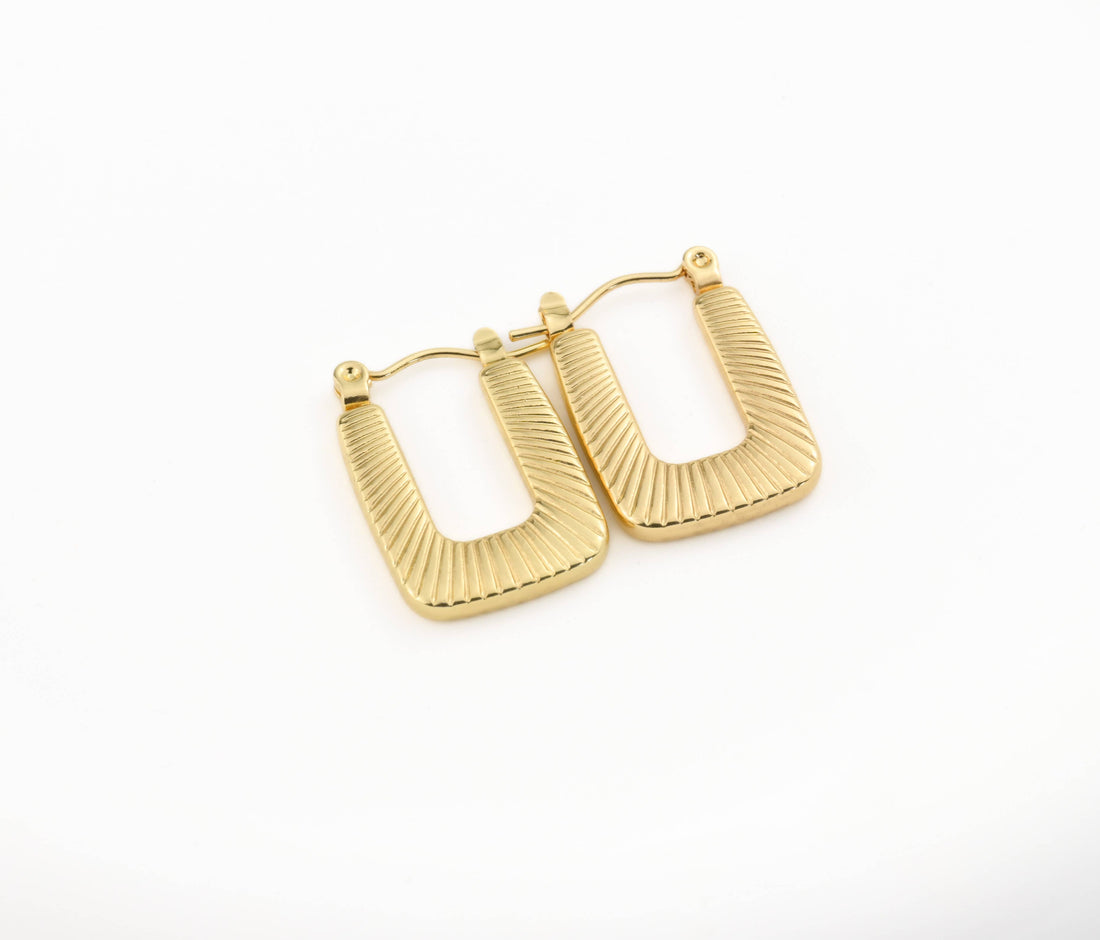 Textured U Hoops - Stainless Steel Rectangle Hoop Earrings