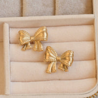 Medium Texture Bow Tie Studs - 18k Gold Bow Earrings