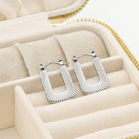 Textured U Hoops - Stainless Steel Rectangle Hoop Earrings