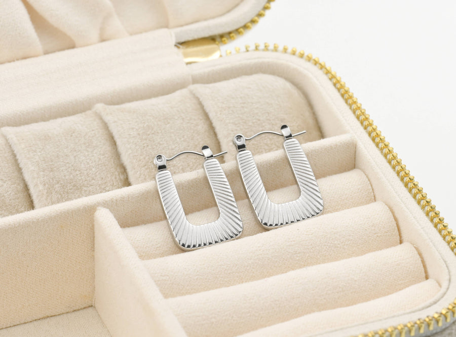 Textured U Hoops - Stainless Steel Rectangle Hoop Earrings