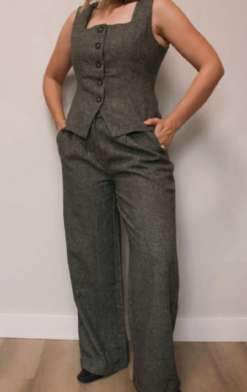 Cora Wide Leg Tweed Pants