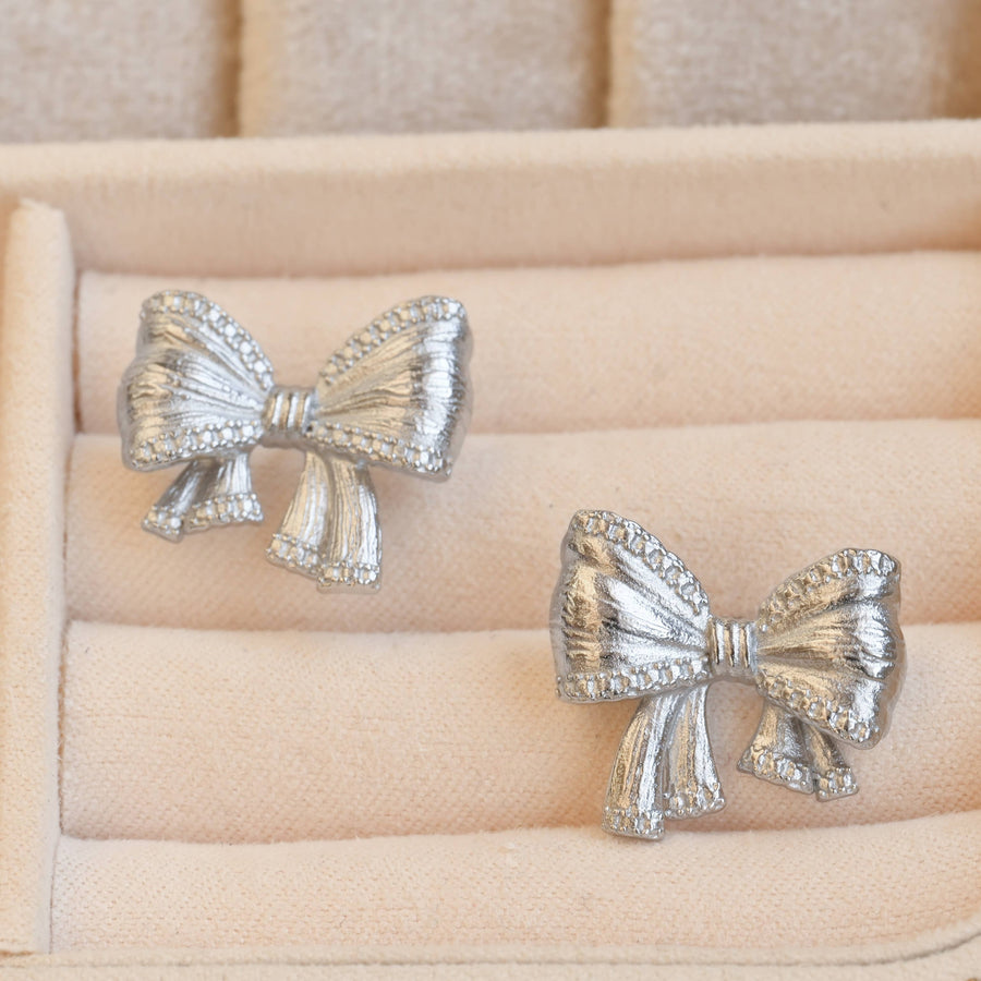 Medium Texture Bow Tie Studs - 18k Gold Bow Earrings