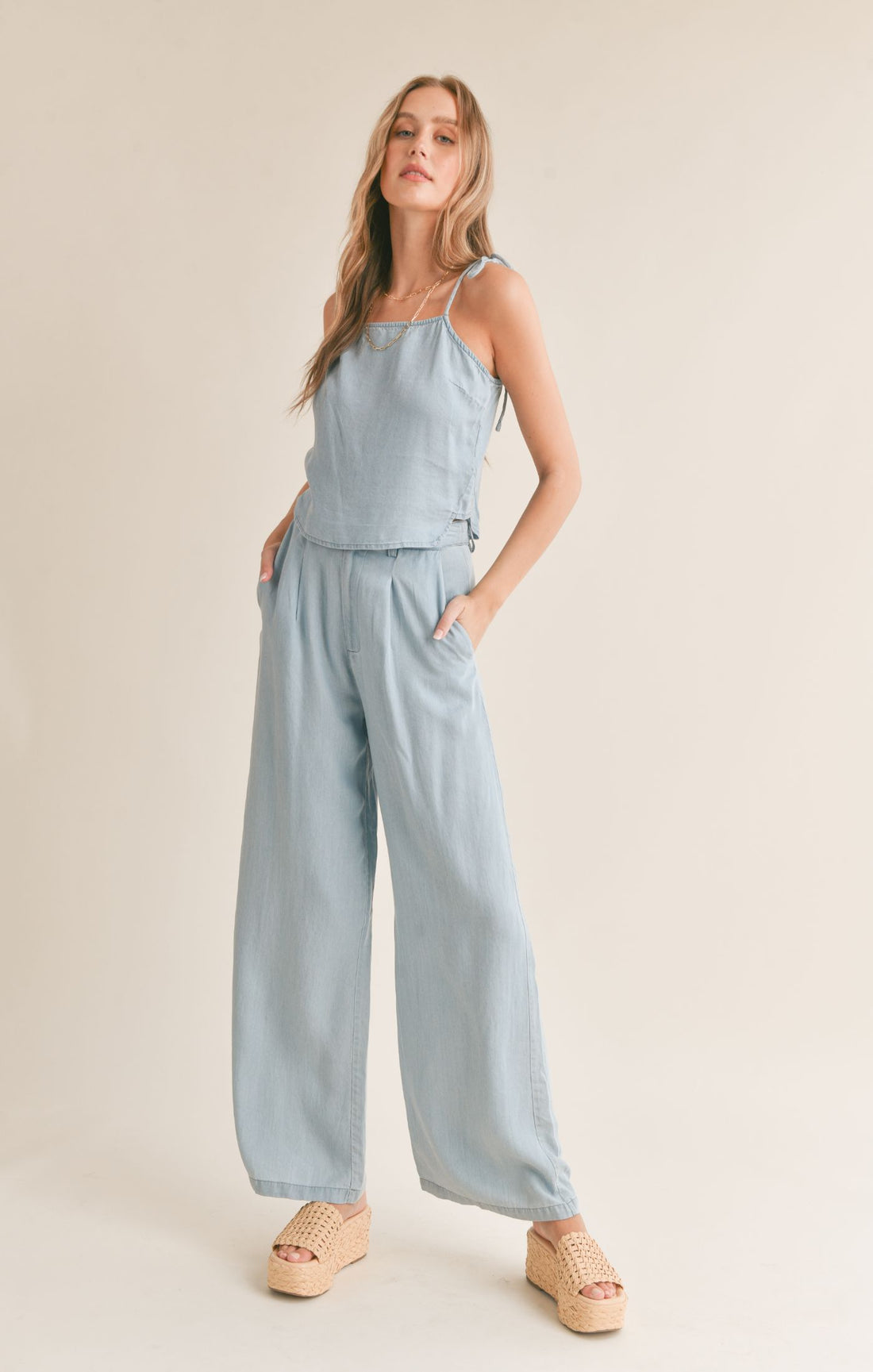 Soft Breeze Chambray Wide Leg Pant