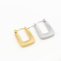 Textured U Hoops - Stainless Steel Rectangle Hoop Earrings