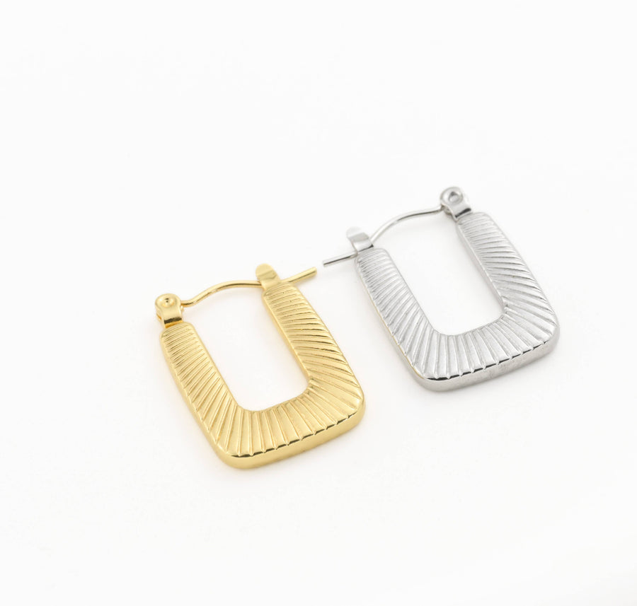 Textured U Hoops - Stainless Steel Rectangle Hoop Earrings