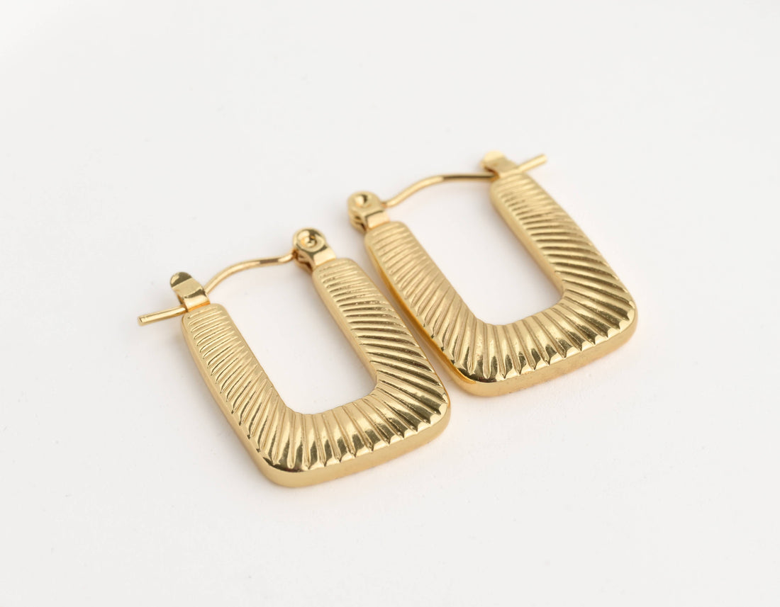 Textured U Hoops - Stainless Steel Rectangle Hoop Earrings