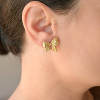 Medium Texture Bow Tie Studs - 18k Gold Bow Earrings