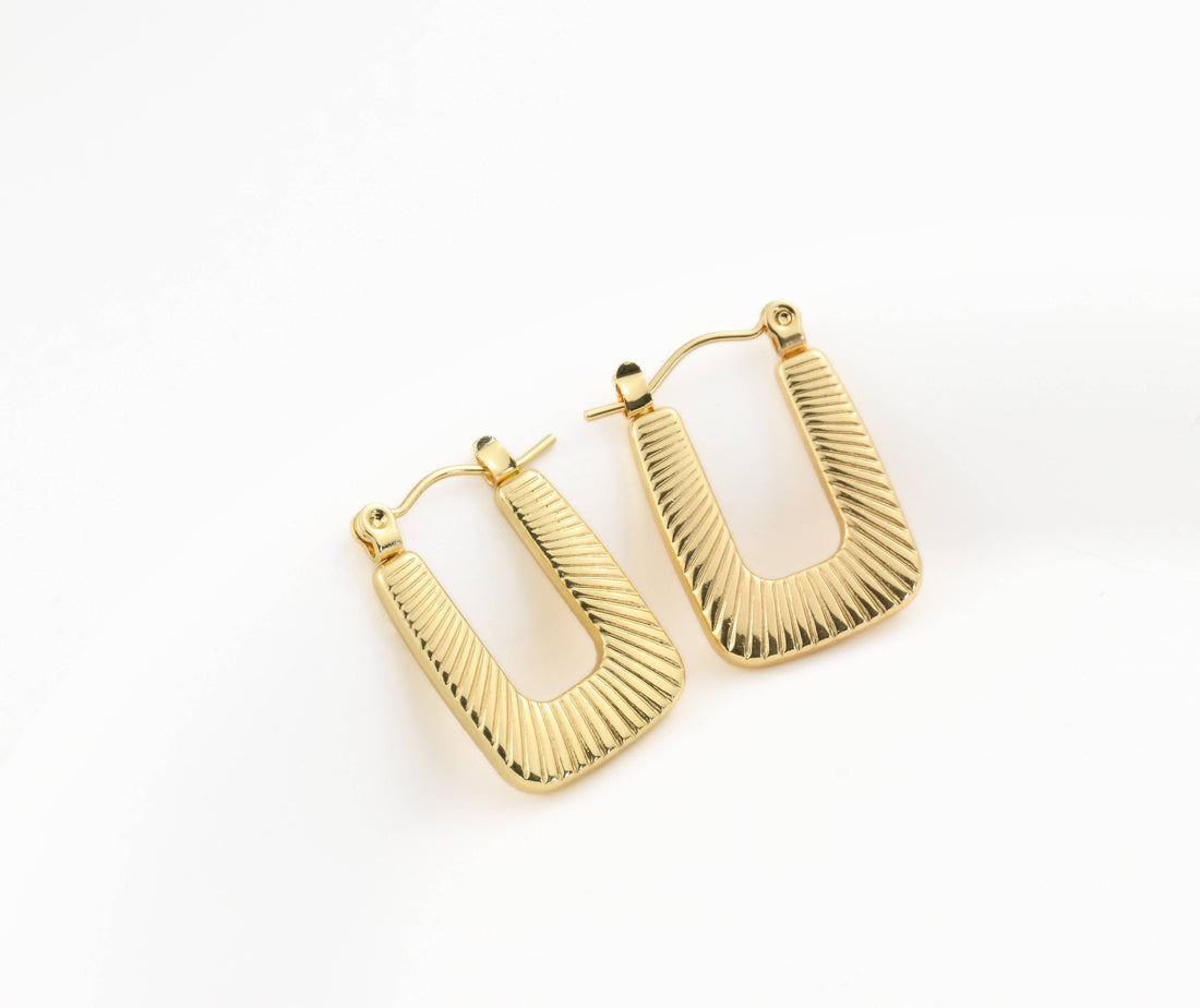 Textured U Hoops - Stainless Steel Rectangle Hoop Earrings