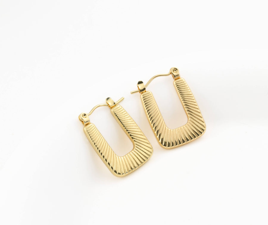 Textured U Hoops - Stainless Steel Rectangle Hoop Earrings