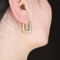 Textured U Hoops - Stainless Steel Rectangle Hoop Earrings